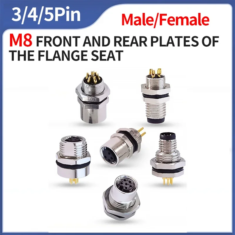 

Aviation Plug M8 Socket 3 4 5Pins Female Solder Type Front Back Panel Mount Waterproof Connectors