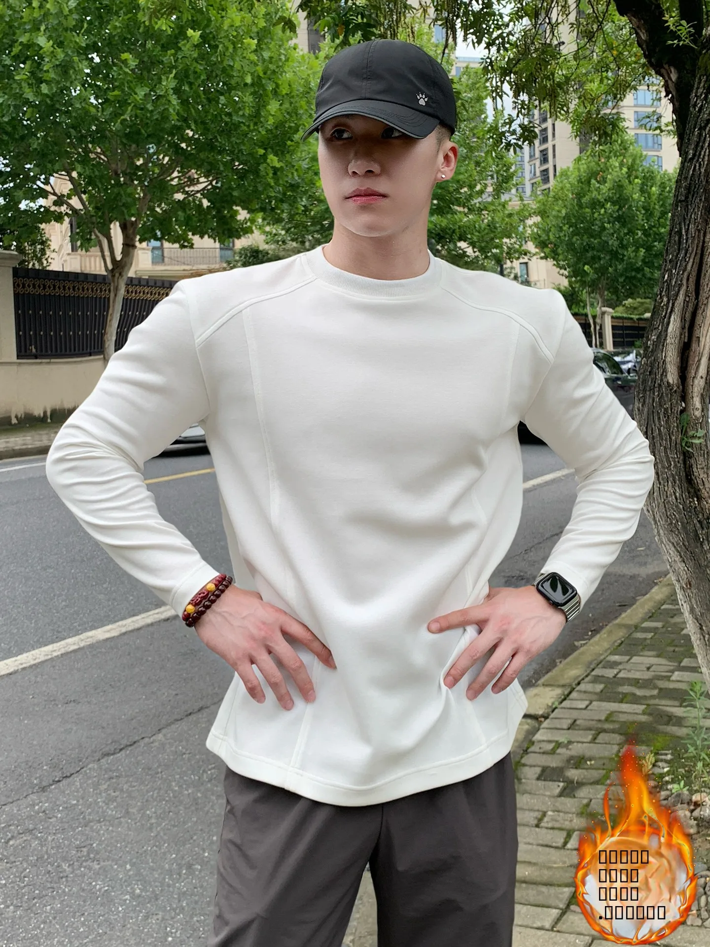 

American Sle Deconstructed Thiened Long Sve Fce Lined Men's T-irt Winter Warm Casual Loose Top Inner Wear
