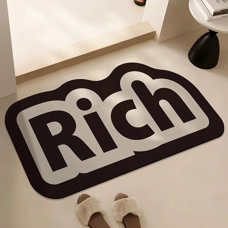 Nice Typography Cloud Shape Accent Rug, Neutral Tone Non‑Slip Soft Easy Clean Comfortable Floor Mat Home Decor