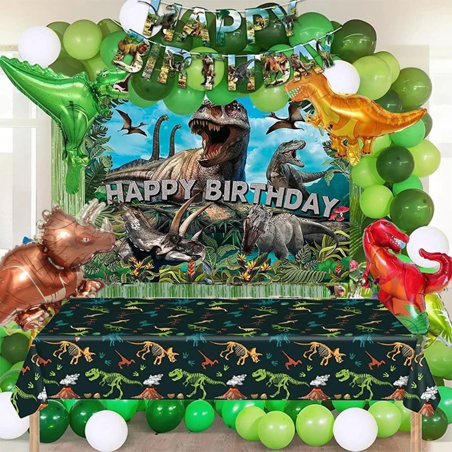 Decoraciones para Fiesta de Cumpleaños de Dinosaurios con Mantel, Pancarta, Fondo, Globos, Decoración para el Primer Cumpleaños