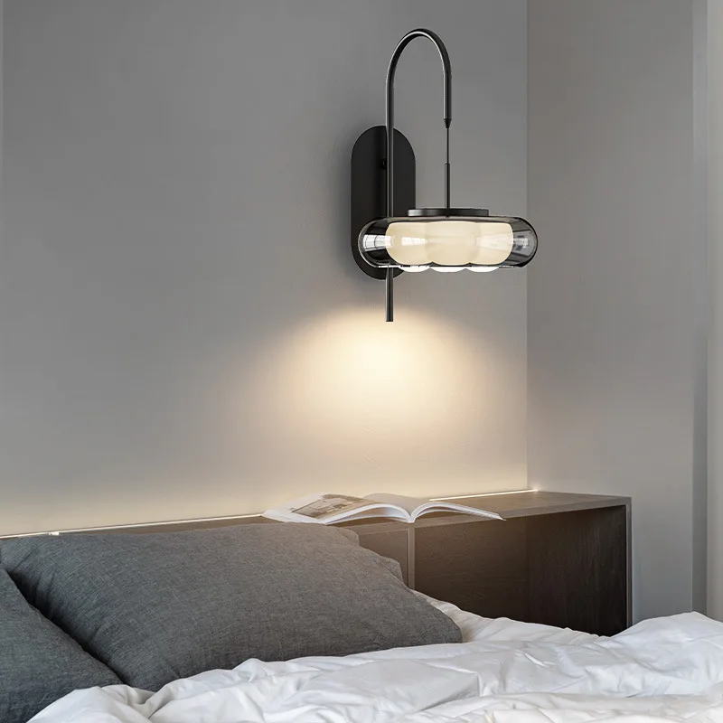 Lámparas de pared negras minimalistas italianas para sala de estar, luz de cristal creativa moderna, luces de noche de ambiente para pasillo de entrada y dormitorio