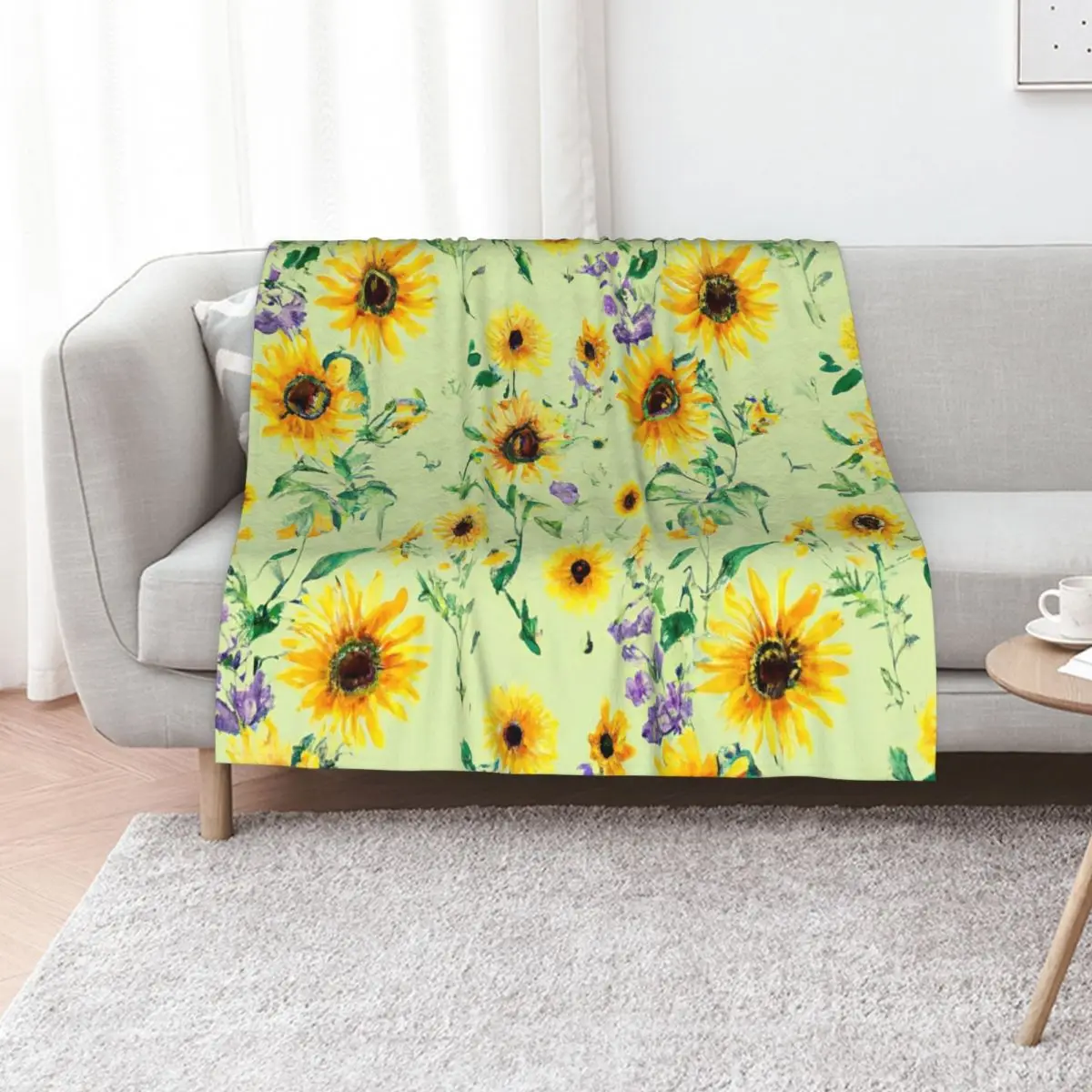 Cute Floral Pattern - Girly Watercolor Yellow Sunflowers Aesthetic Design Throw Blanket christmas decoration bed plaid Blankets