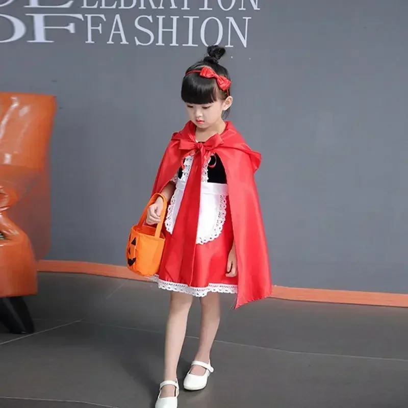 

Костюм Красной Шапочки для девочек, детское праздничное платье на Хэллоуин, нарядное платье, косплей-плащ, дети