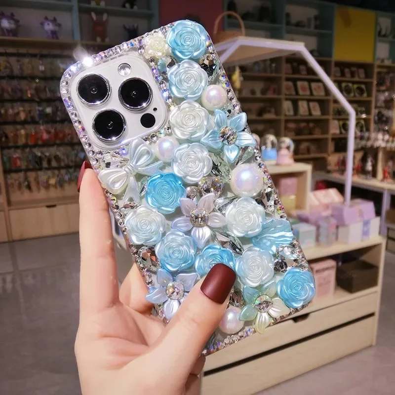 Luxuxy Baroque Flowers Rhinestone Phone Cover For Samsung Galaxy A50 A70S A22 A32 5G A52 A71 A51 A72 A73 A53 Diamonds Bling Case