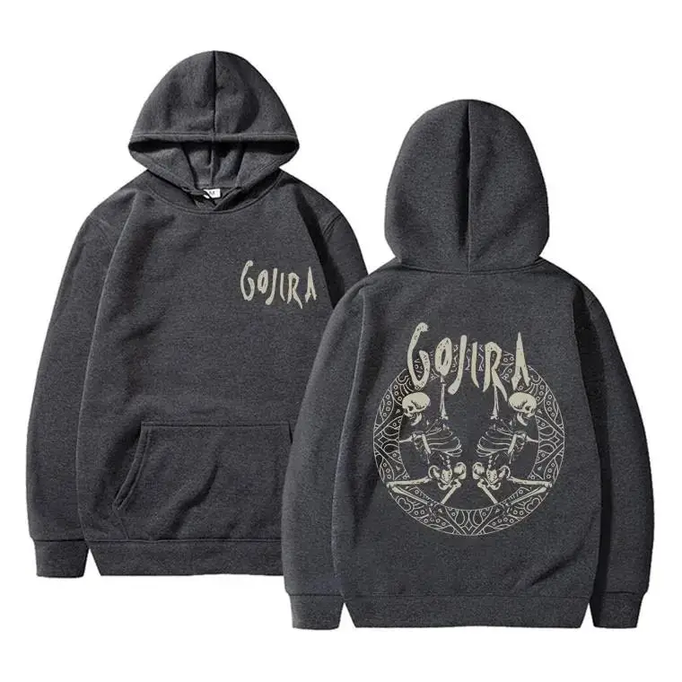 الفرنسية المعادن الفرقة Gojira الهيكل العظمي مزدوجة الوجهين الجرافيك هوديي الرجال النساء خمر قناع السترة المتضخم هوديس الذكور عادية