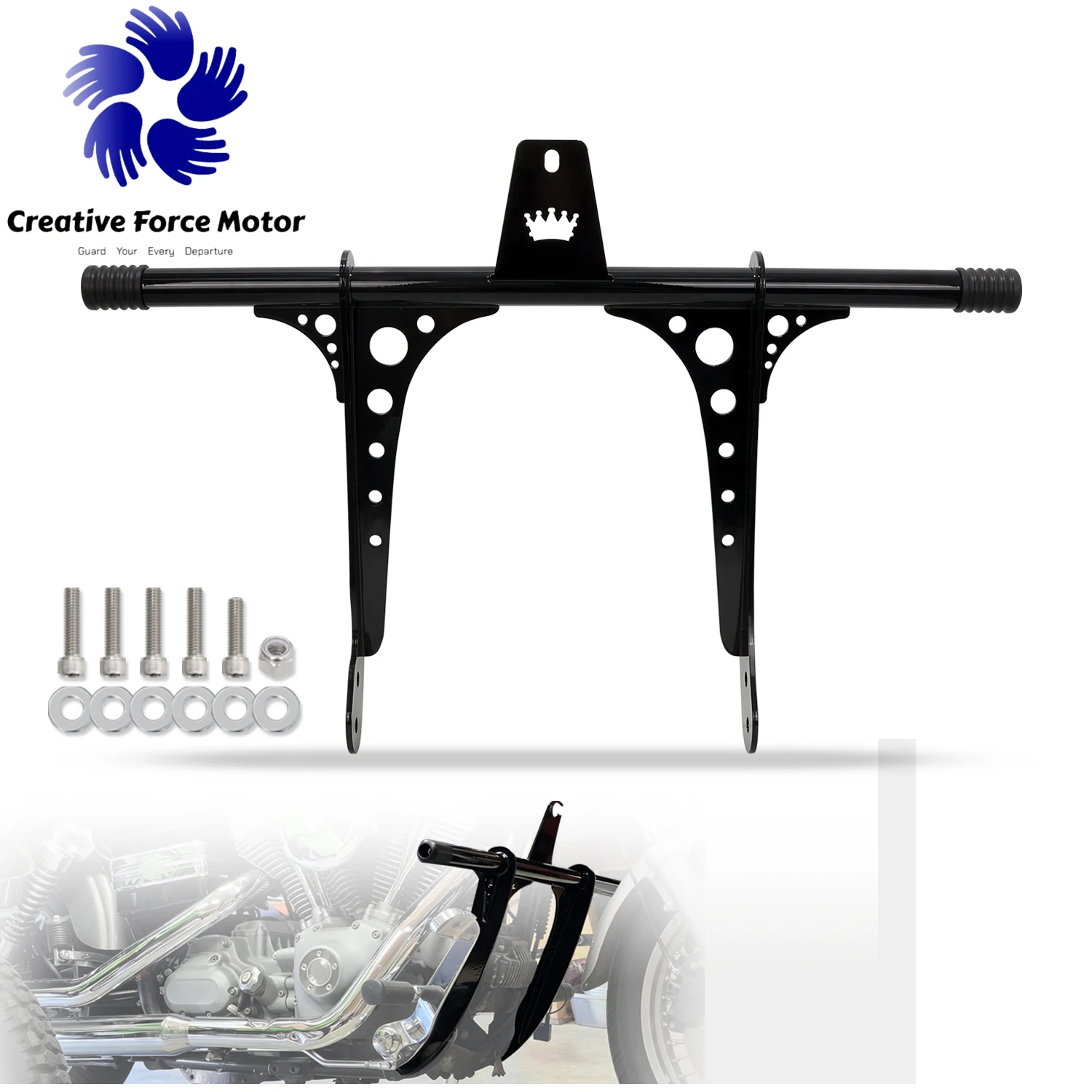 Motorcycle Flat-Out Front Crash Bar Highway Engine Guard Peg Black For Harley Dyna 2006-2017 Street Bob Fat Bob Low Rider FXDB/I