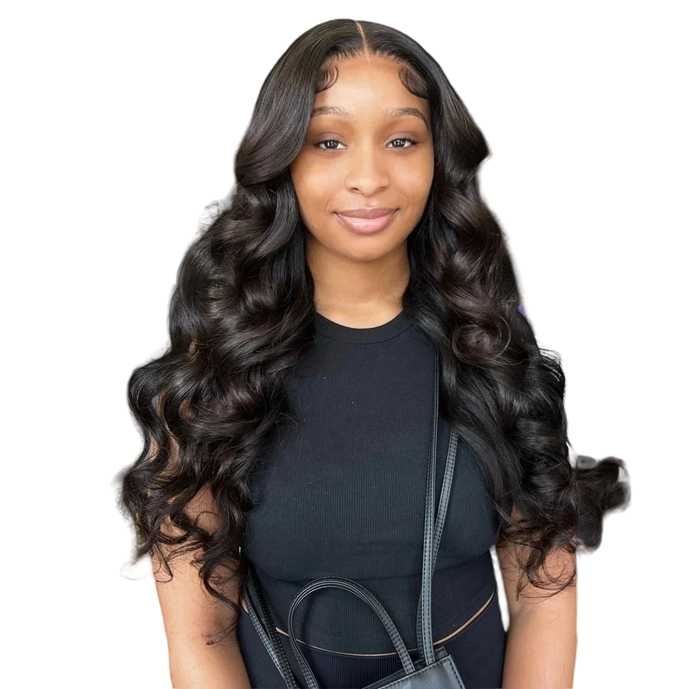 Perruque Lace Front Wig Body Wave Naturelle, Cheveux Humains, 13x6, Pre-Plucked, 200%, 13 Age, avec Reflets, Blue Document, pour Femme Africaine