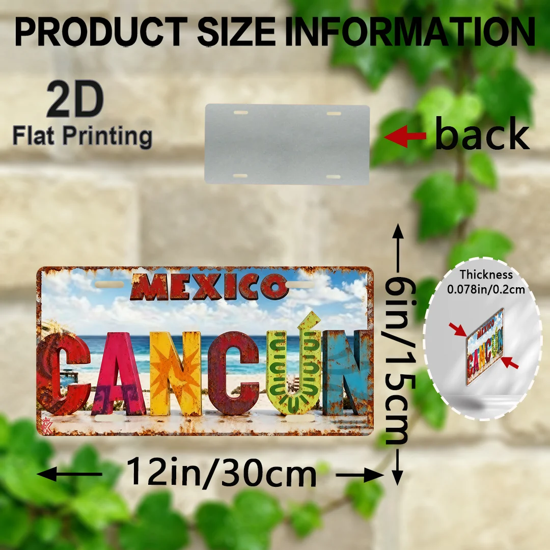 2D Flat，1pc Vintage Mexico Cancun Aluminum Wall Plaque, Lightweight Travel Souvenir For Home, Office, Or Vacation Home