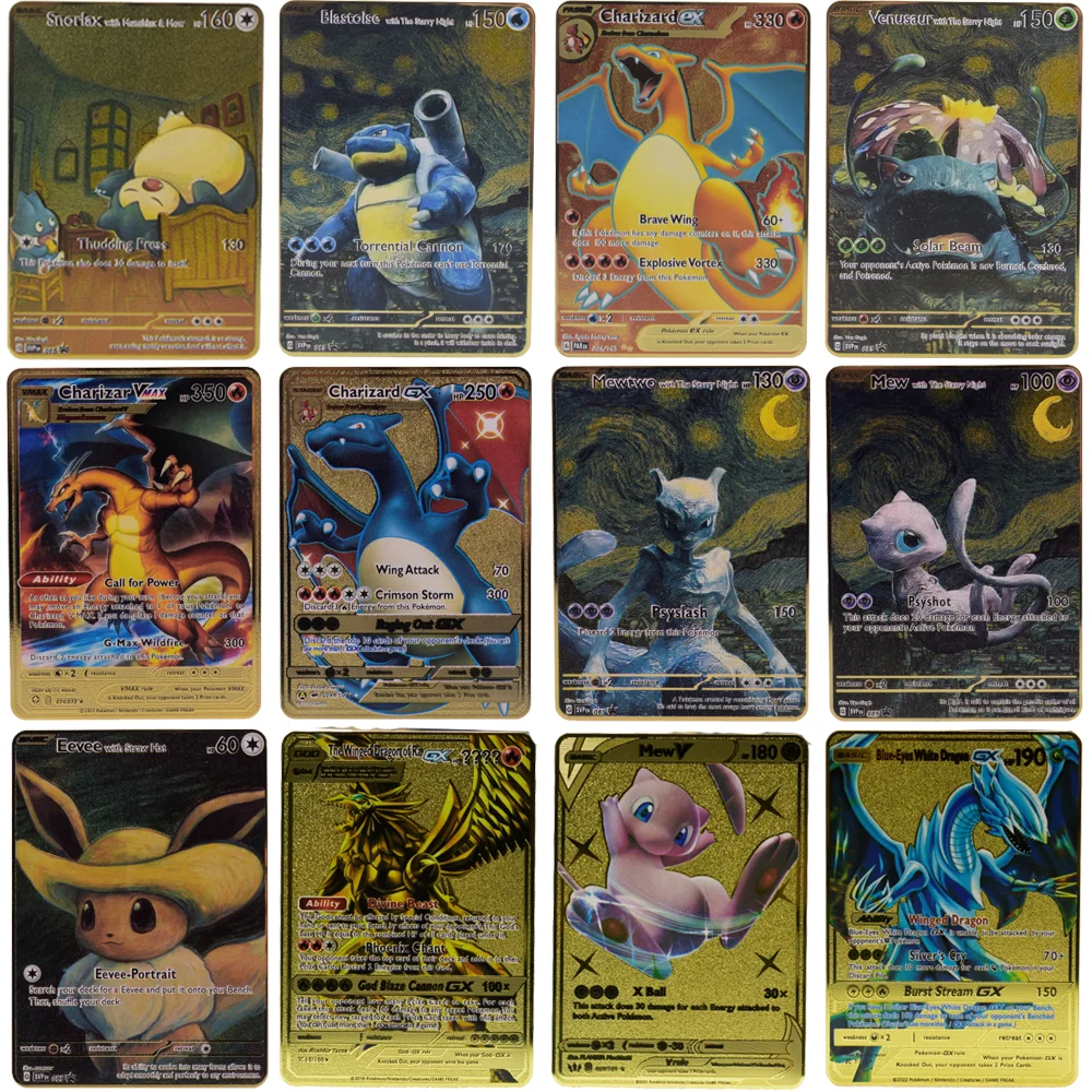 Poke Charizard Blastoise Mewtwo PTCG Oil Painting StyleTextures Toys Hobbies Hobby Collectibles Game Collection Anime Cards