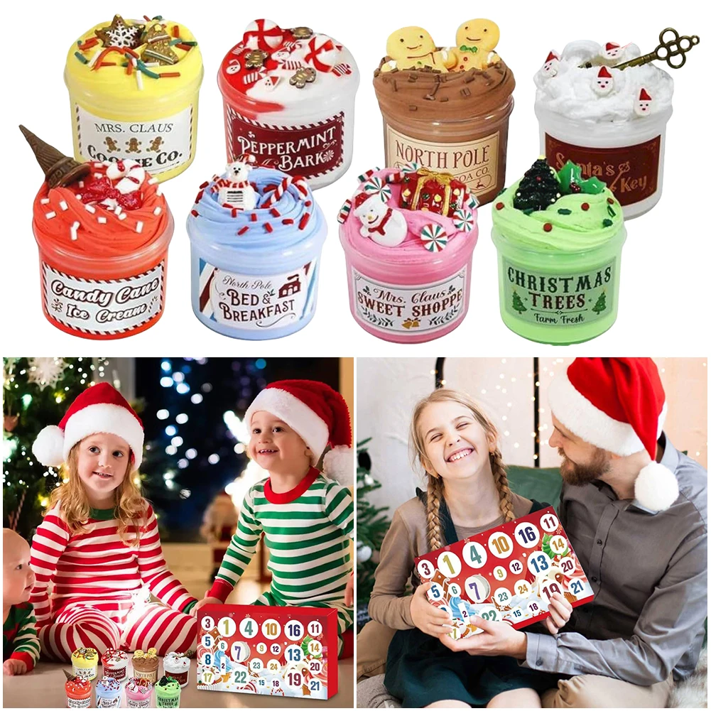 2024 Advent Calendar Slimes 24 Days Christmas Countdown Calendars with DIY Clay Fluffy Charms Kit Rainbow Lollipop Gift Kids Toy