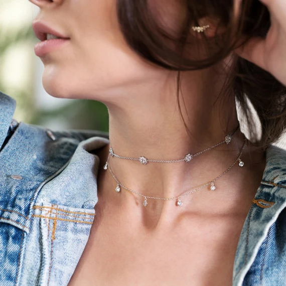 Top Sale Delicate Four Star Lucky Girl Shiny Cz Charm Fine 925 Sterling Silver Choker Chain Necklace For Women Fashion Jewelry