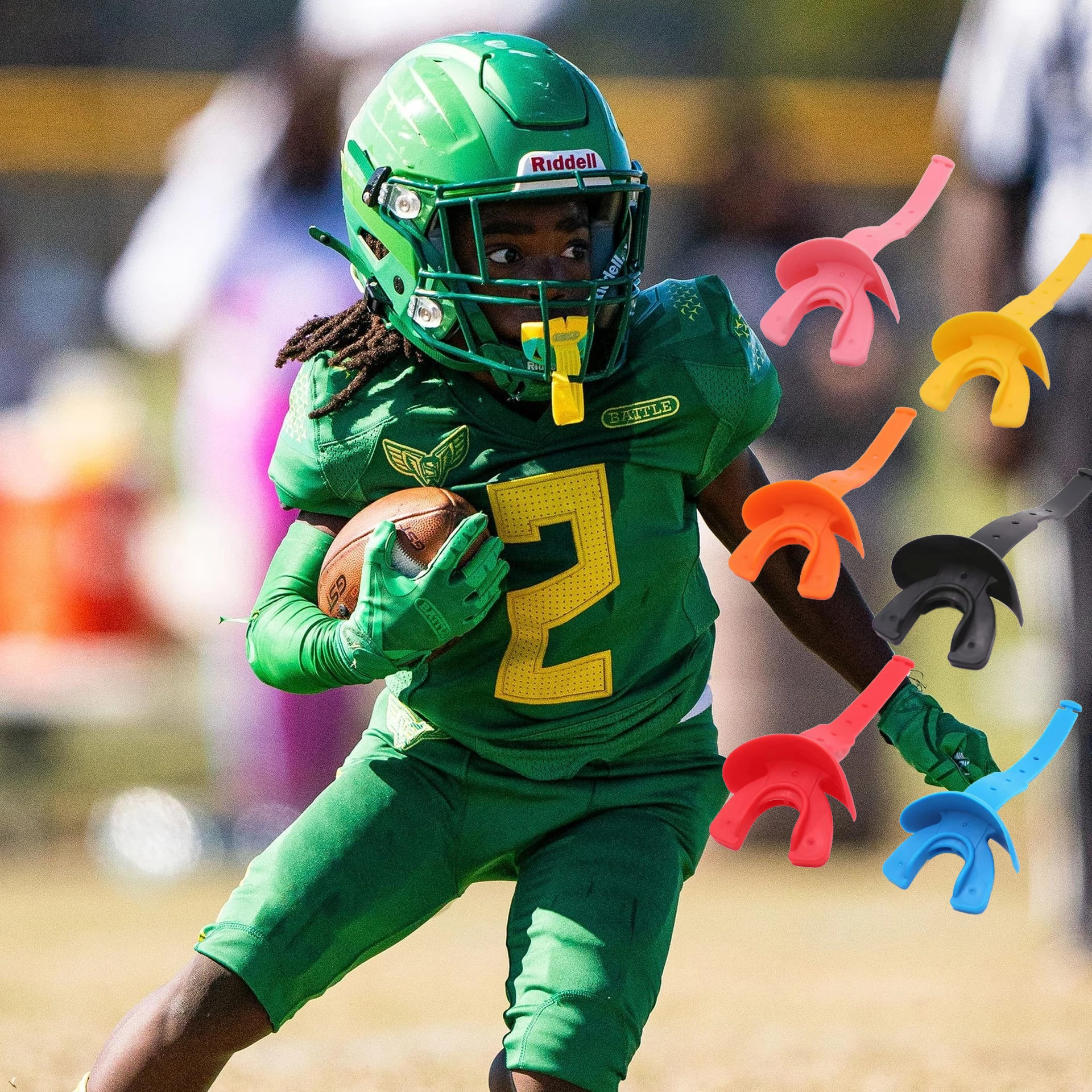 واقي الفم ذو الطابقين لكرة القدم الأمريكية مع حبل قصير مجاني للملاكمة والهوكي معدات حماية رياضية قوية