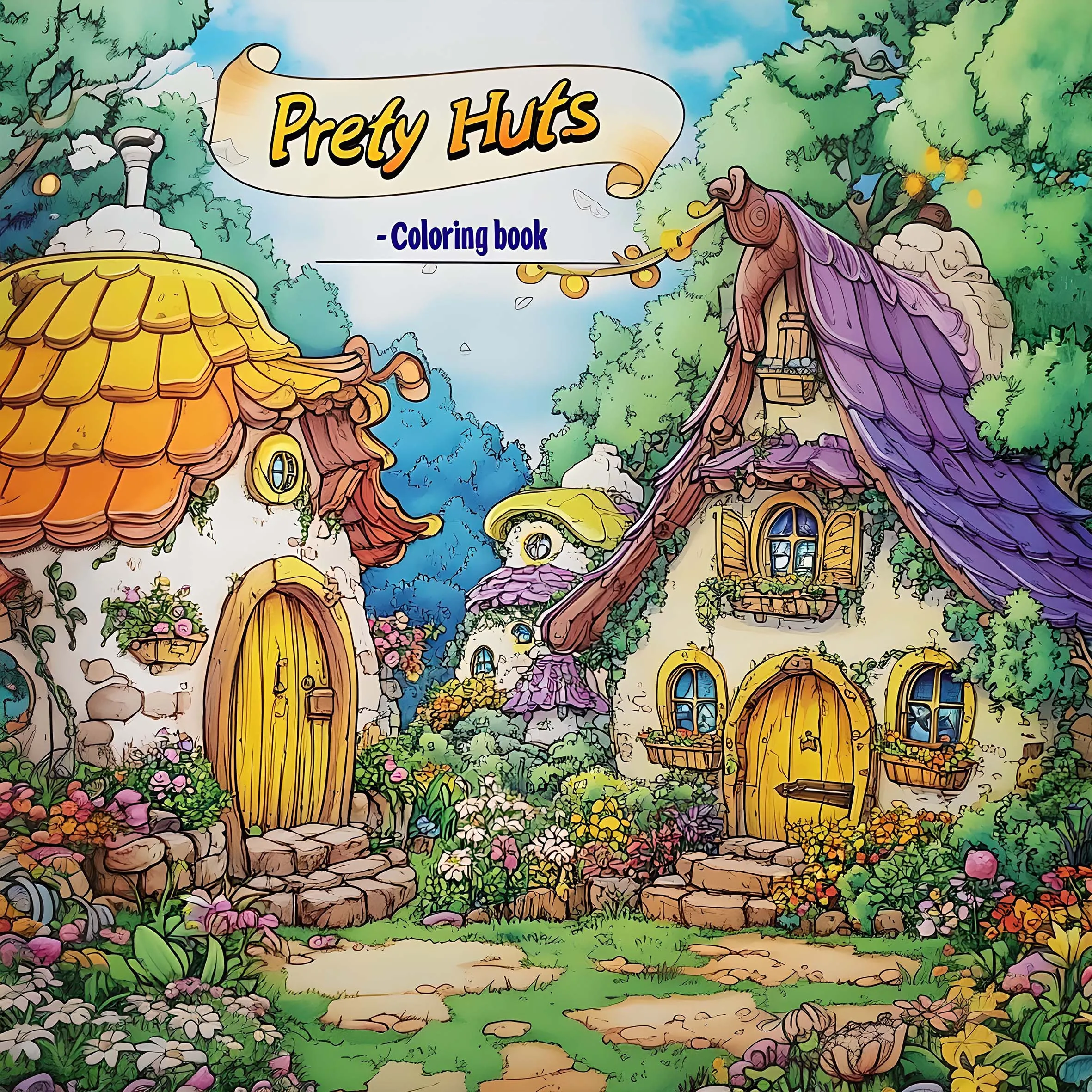 1pc Prety Huts Coloring Book 24 Page for Bold-easy House Patterns Adults Cute Drawing Book Perfect Gift for Party and Birthday