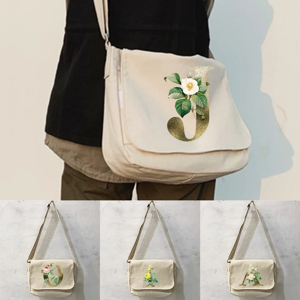 Messenger Bag Trend Multi-function Messenger Bag Student Harajuku College Style Portable One-shoulder Golden Flower Pattern Bags