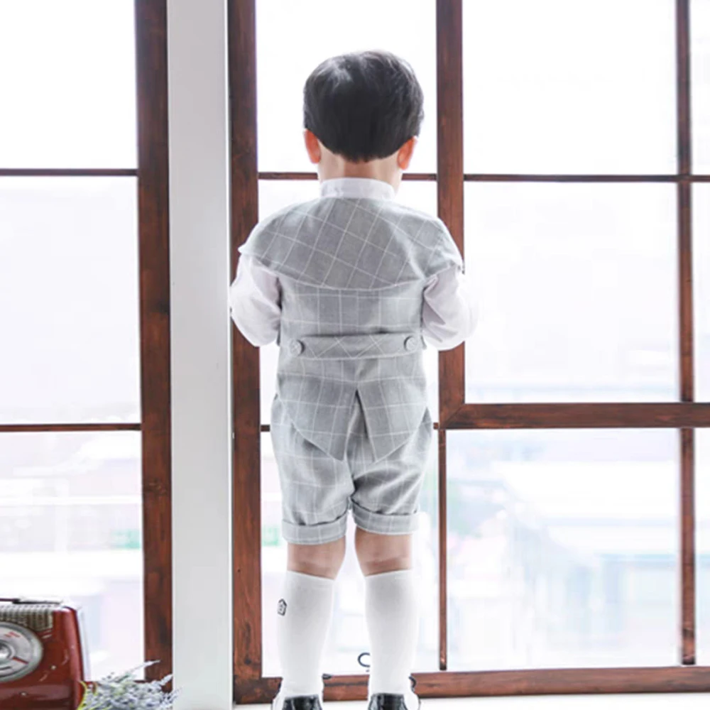 New Boy Girls Outfit Children Kids Linen Vest Boys Gentleman Clothing Set Toddler  1 2 3 4 Birthday Suits Spring Summer