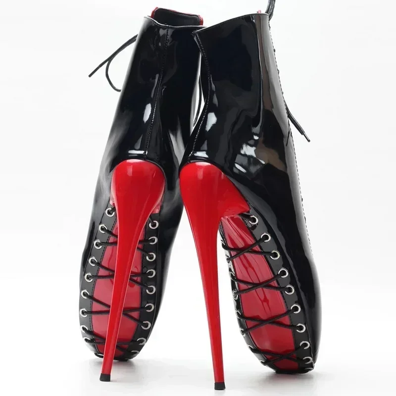 

Unisex High Heeled Ballet Boots,Men Sexy Cosplay Shoes,Woman Fetish Botas,Bottom Laces,RED,Mix-colors,18cm,Night Club,Big Size