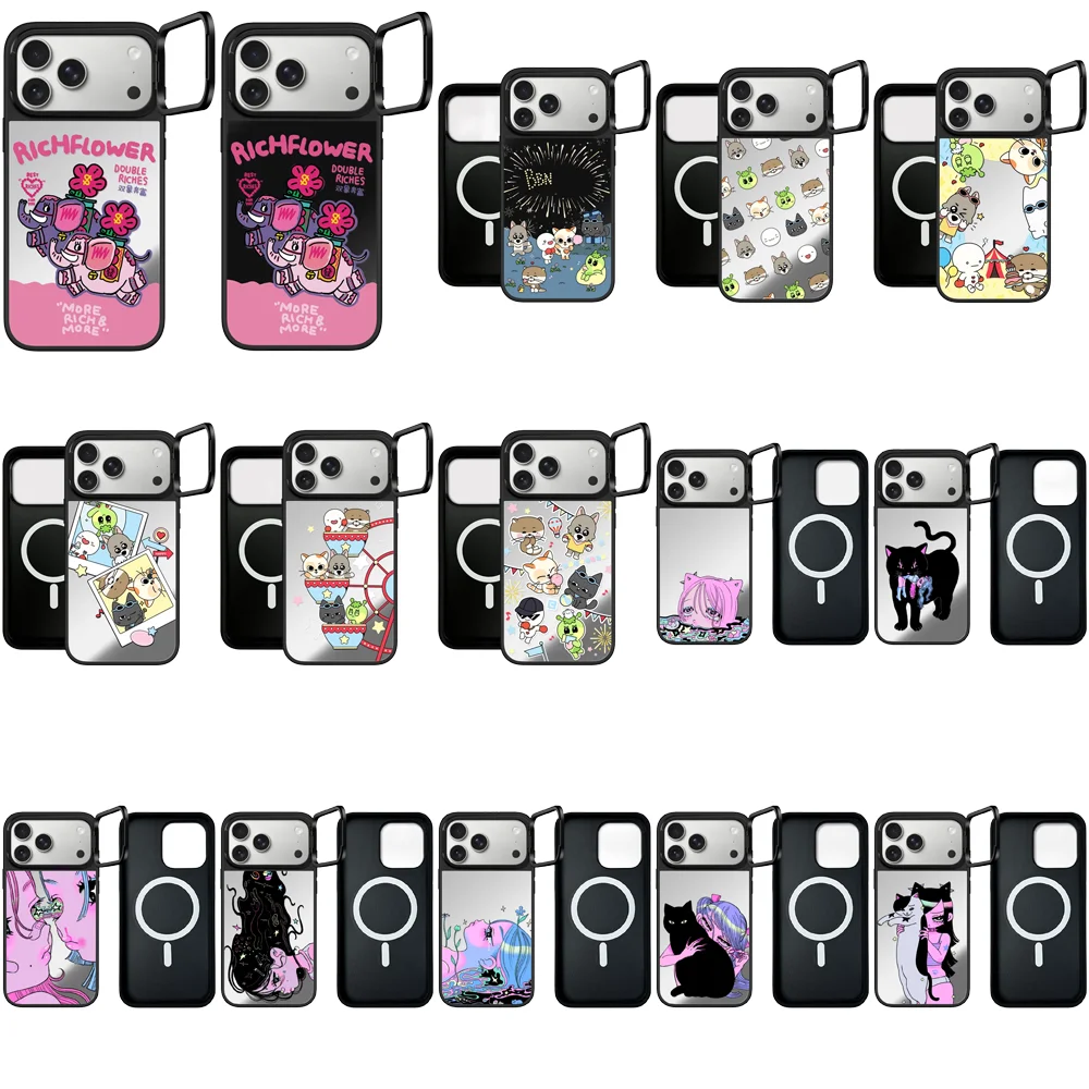 6032934 Camera Ring Stand Mirror Surface Magnetic Case: Compatible with IPhone 17 16 15 14 13 12 Pro Max 17 Air