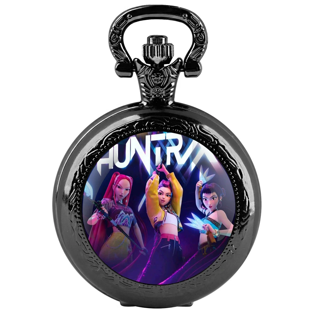 K-Pop: Demon Hunters Glass-Dome Quartz Pocket Watch Arabic Dial Chain Spooky Halloween Gift for All