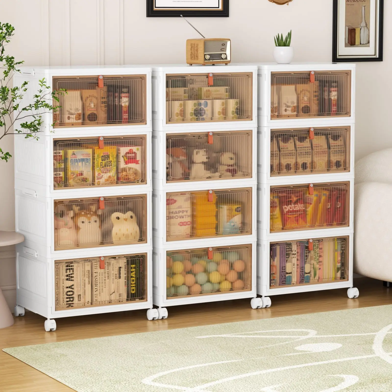 4-stufige Aufbewahrungsboxen mit Deckel, stapelbare Aufbewahrungsboxen mit Rollen, faltbare Aufbewahrungsboxen, zusammenklappbare Aufbewahrungsbehälter, Schrank-Organizer