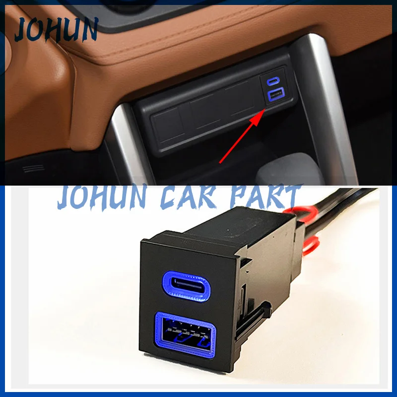 

Car USB Charger PD Fast Charger QC3.0 TYPE C Adaptor Button Blue Light For Toyota RAV4 Corolla Cross C-HR Sequoia Prius Tundraa