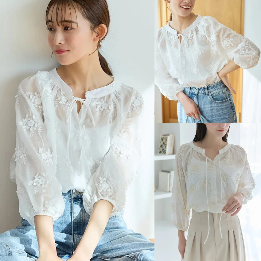 Zoete Japanse Sle geborduurd zwaar werk irt met riem witte top open vest kleine bovenkleding voor dames losse pasvorm Lante...