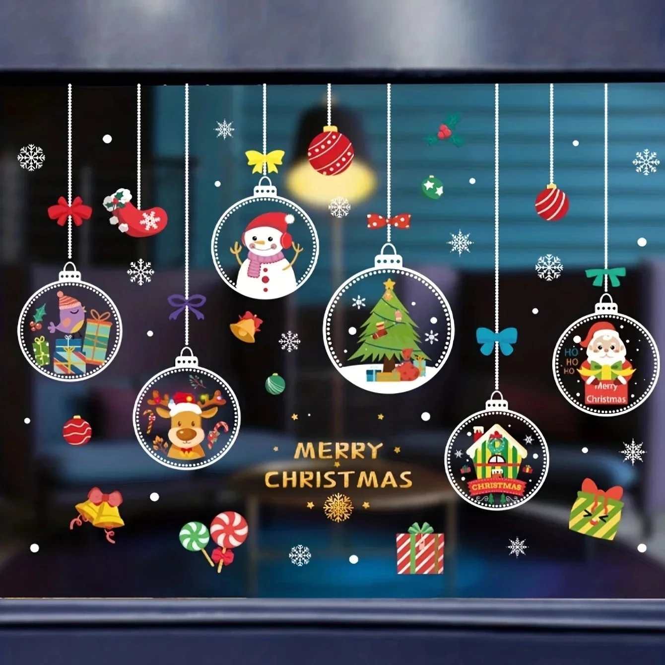 1PC -2024 Merry Christmas Glass Window Stickers Santa Snowflake Elk Tree Snowman Decals Sticker Christmas Decorations For Home