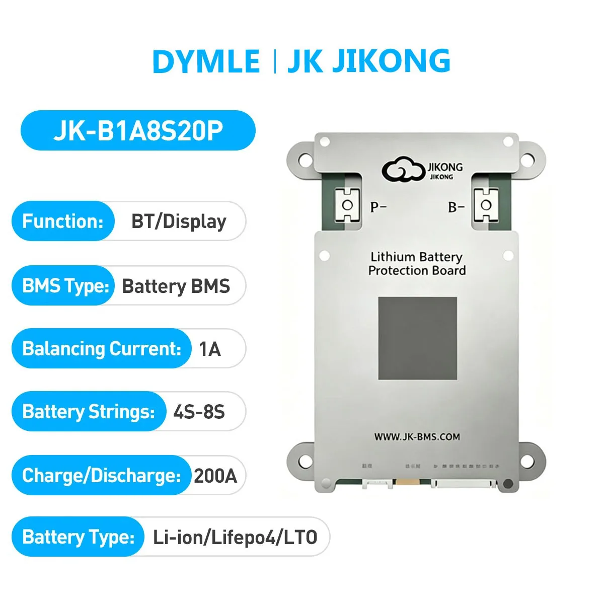 JKJIKONG SMART BMS B1A8S20P HEAT CANBUS 4S-8S 12V 24V BATTERY WITH 1A ACTIVE BALANCE BMS Lifepo4 Li-ion LTO BUILT-IN BT BMS