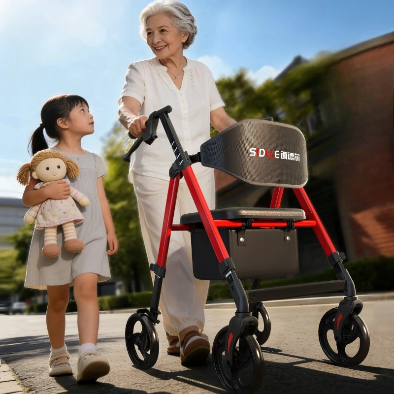 Carbon Steel Rollator Walkers Walking Aids for Seniors Rollator Foldable Walker with Seat,Rehabilitation Assisted Elderly Walker