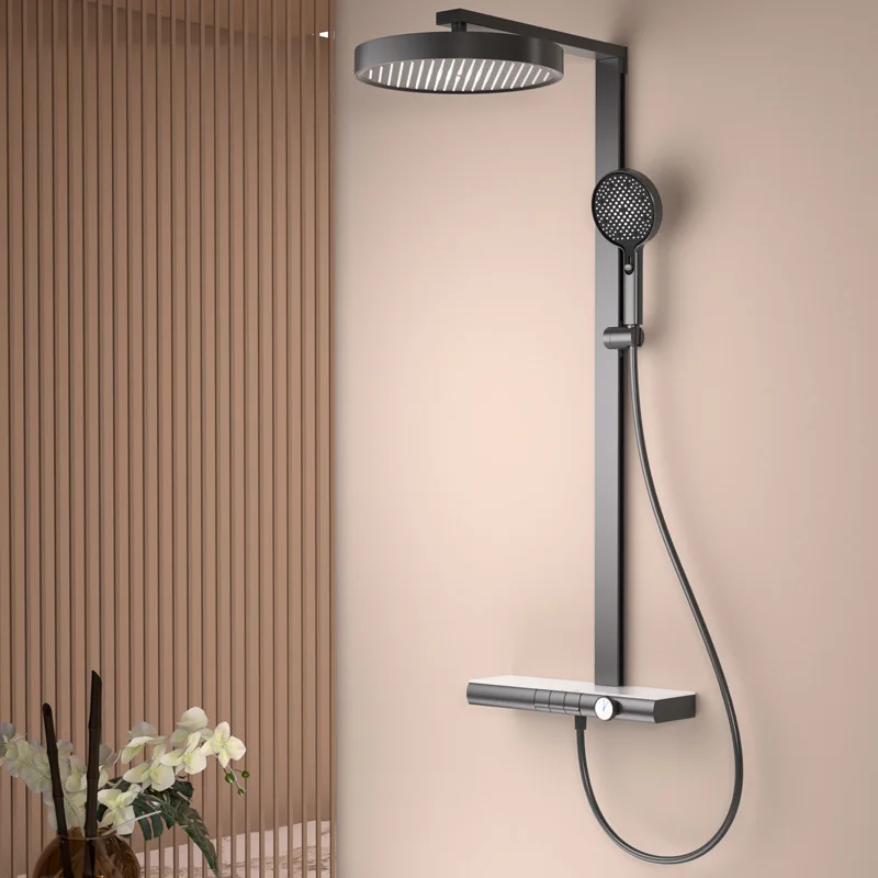 All-copper wall-mounted large storage table, piano button shower shower set, hot and cold with top spray shower
