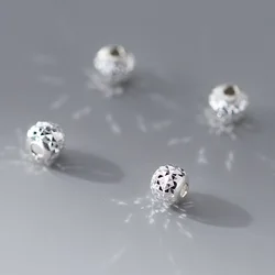 2pcs 999 Pure Silver Carved Flower Oval Small Beads 4mm Shining Mini S999 Spacer Beading Charms DIY Bracelets Necklace Findings