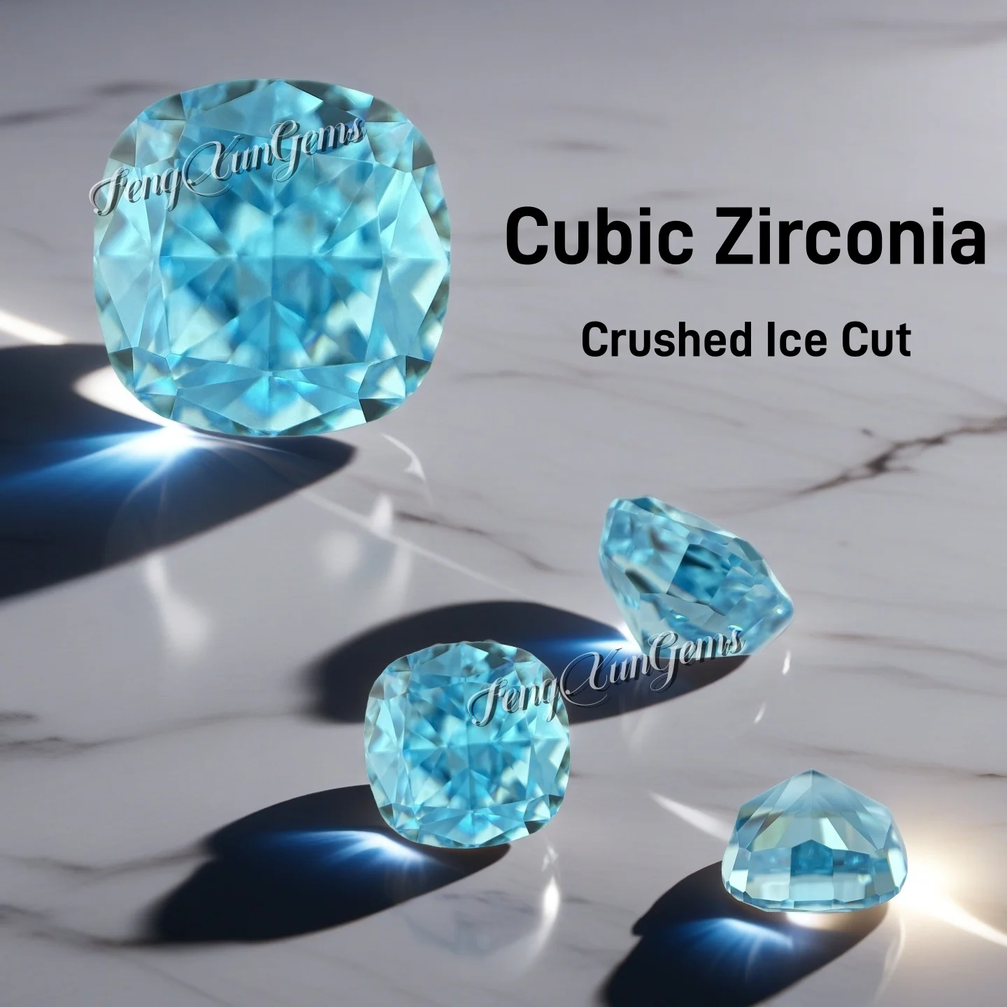 

Shining Crushed Ice Cut Zircon Beads, Light aquamarine Cushion Shape Cubic Zirconia Loose Stone for Jewelry Accessories