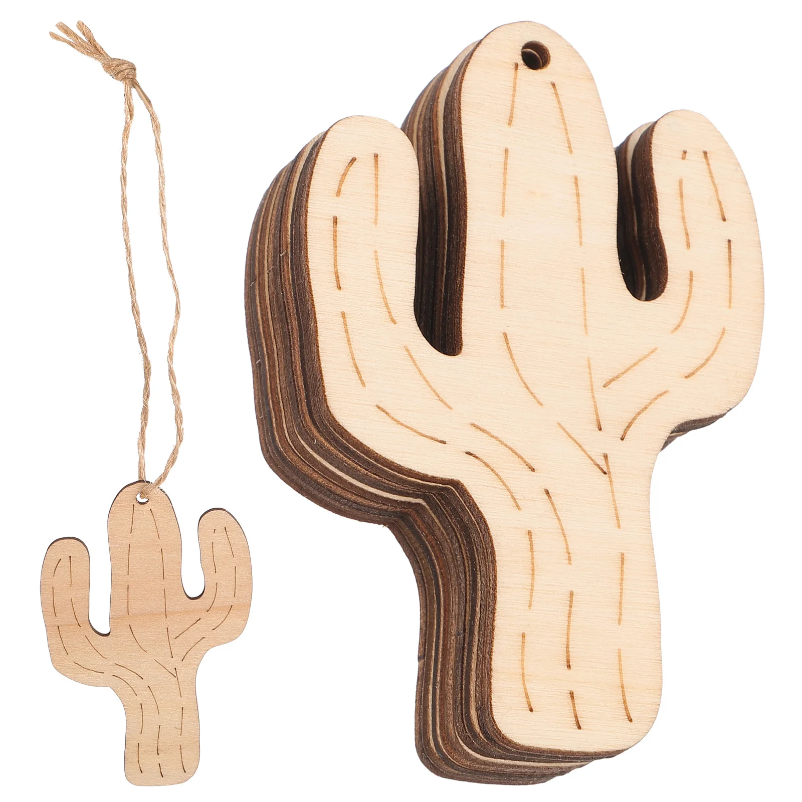 

10Pcs Wooden Cactus Ornaments Natural Rustic Hanging Decor DIY Craft Wedding Table Scatter Party Home Decoration Wood Slices