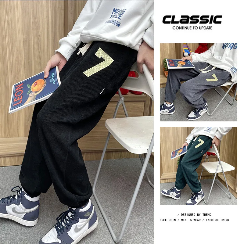 American Style Corduroy Pants Men Y2k Fashion Design Sense Casual Pants Loose Sports Sweatpants Trend Bunches High Street Pants