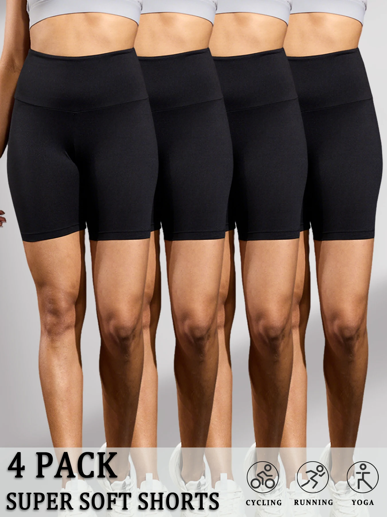 

Комплект из 4 женских байкерских шорт с высокой талией, очень мягкие шорты для контроля живота, без прозрачных тренировок, йоги, бега, пуш-ап, тренажерного зала, фитнеса