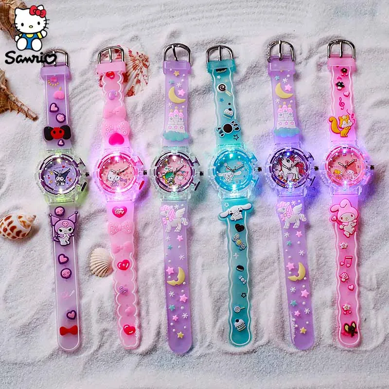 Orologio da polso per bambini modello Sanrio 3D orologio luminoso Cinnamoro Kuromi orologio al quarzo impermeabile Hello Kitty Watch regali per