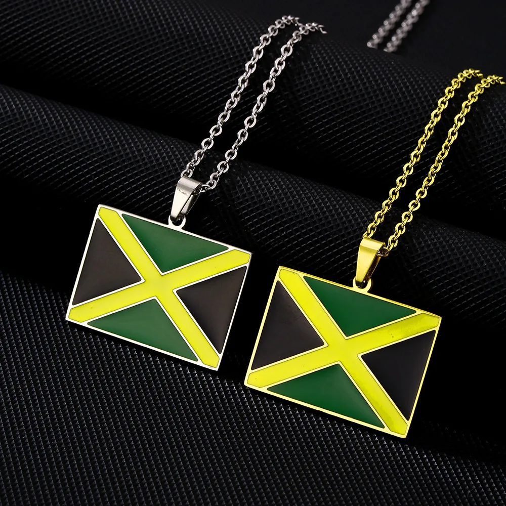 2024 New fashion stainless steel Jamaican flag necklace for women and men couples ethnic style accessory collarbone chain annive