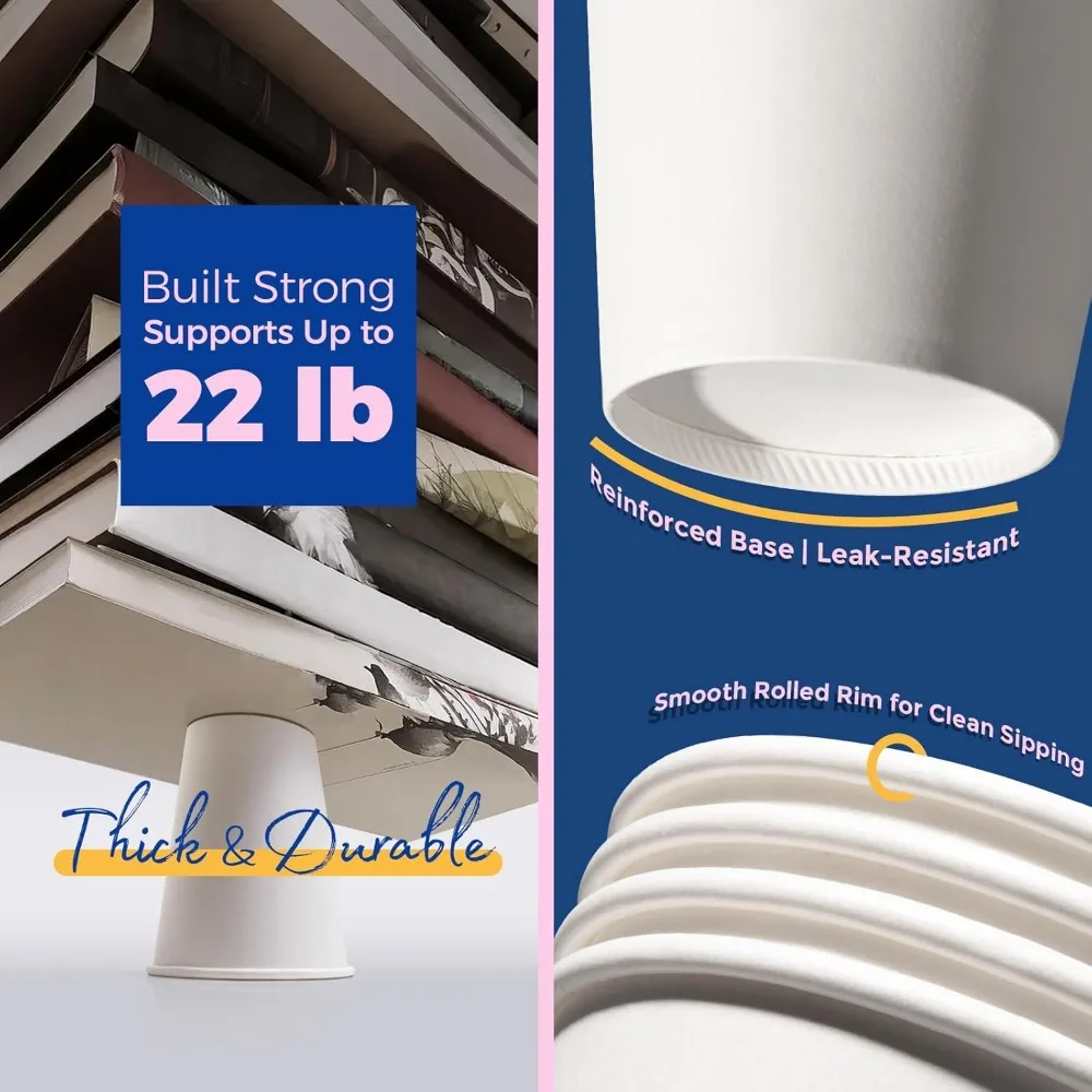 Одноразовые бумажные кофейные чашки, упаковка 1000 шт., утолщенные чашки премиум-класса для горячих или холодных напитков, прочные бумажные стаканчики на 12 унций на каждый день