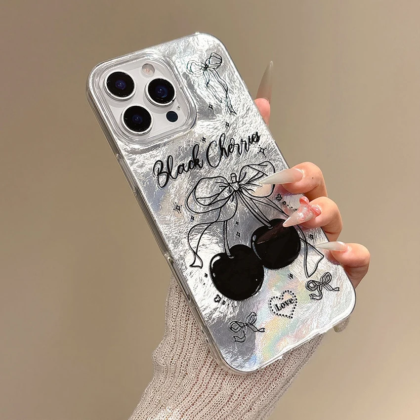 깃털 질감 폰 케이스 (아이폰 16, 15, 14, 13 Pro, 12, 11 Max Plus, 16Pro용) 체리 페인팅 폰 케이스, 맞춤형 15Promax 커버