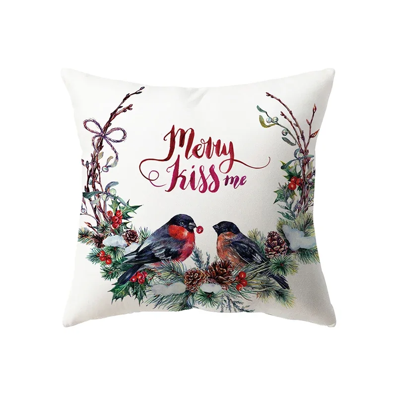 Merry Christmas Decorative Printed Pattern Cushion Cover Home Living Room Sofa Decoration Polyester Pillow