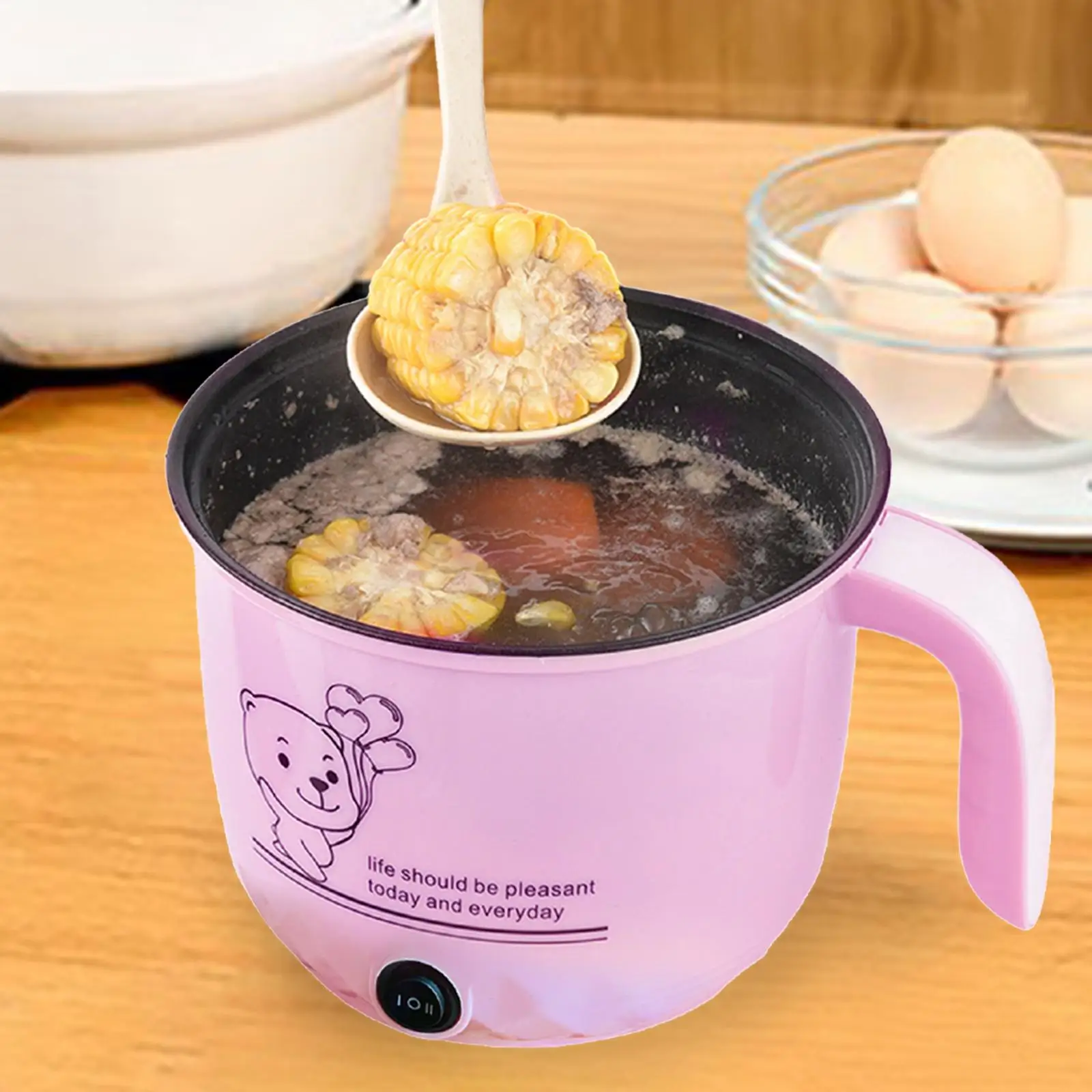 Mini Hot Pot Nonstick Household Noodles Cooker 2 Gear Multipurpose Kitchen Cooking Appliances for Eggs Ramen Oatmeal Fry Noodles