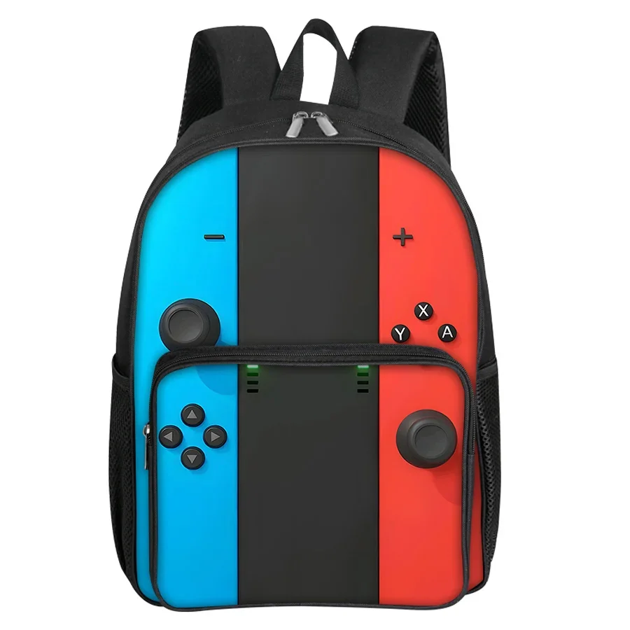 GamePad Pattern Square Front Pocket Backpack for Boy and Girls Best Gifts 2D Flat Cartoon SchoolBags for Children