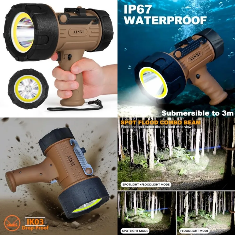 XINXI Rechargeable Spotlight 2, 000, 000 Lumens with COB Floodlight, IP67 Waterproof Spotlight Flashlight, Long Runtime Handhel