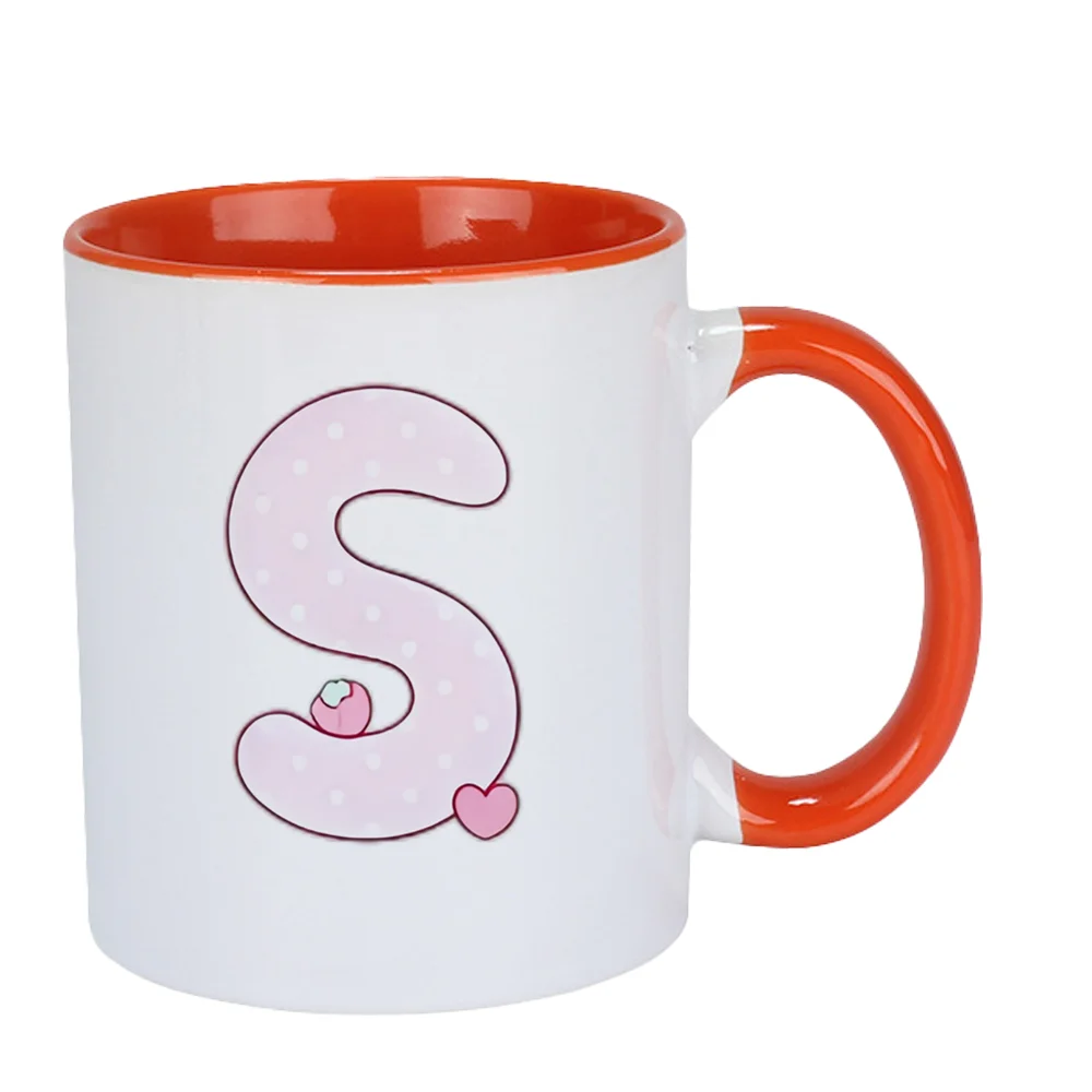 11oz Pink Polka Dot S Letter Ceramic Coffee Mug with Peach Heart Design for Valentine's Day and birthday Home Use Holiday Presen