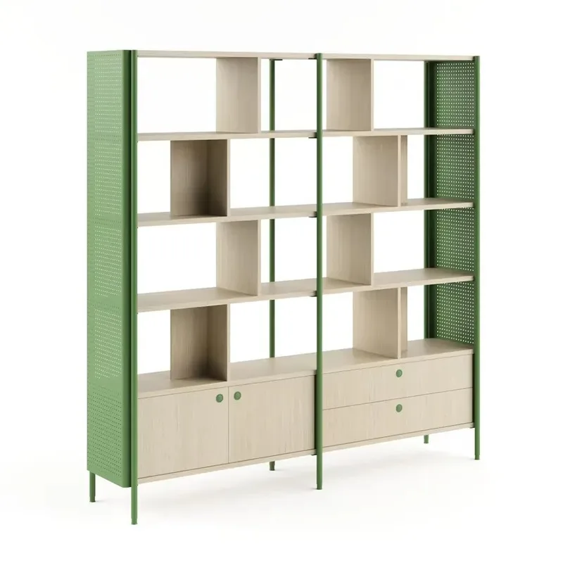 Hot Selling Freestanding Double Sided Bookshelf Modern Geometric Office Partition Wall Rack for Home Storage