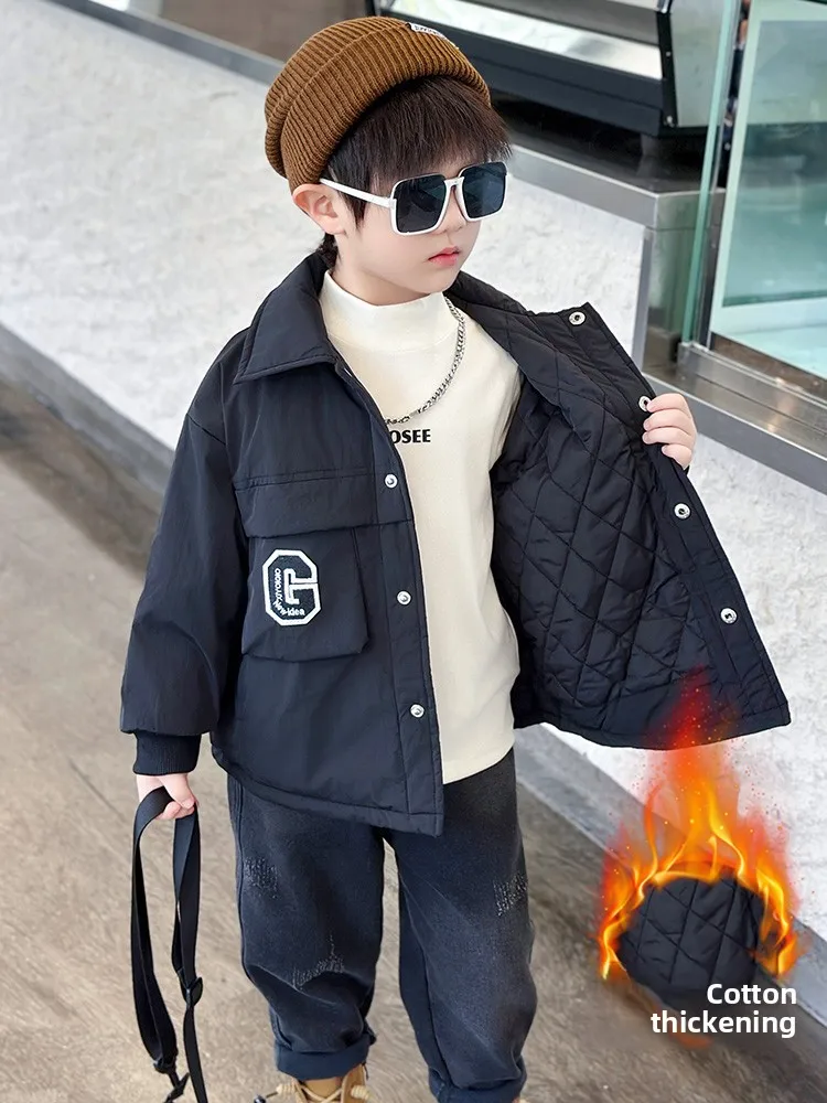 

Хлопковая куртка для мальчиков на осень-зиму, легкая, утепленная, с внутренней хлопковой подкладкой, верхняя одежда, с воротником на пуговицах, Cleanfit