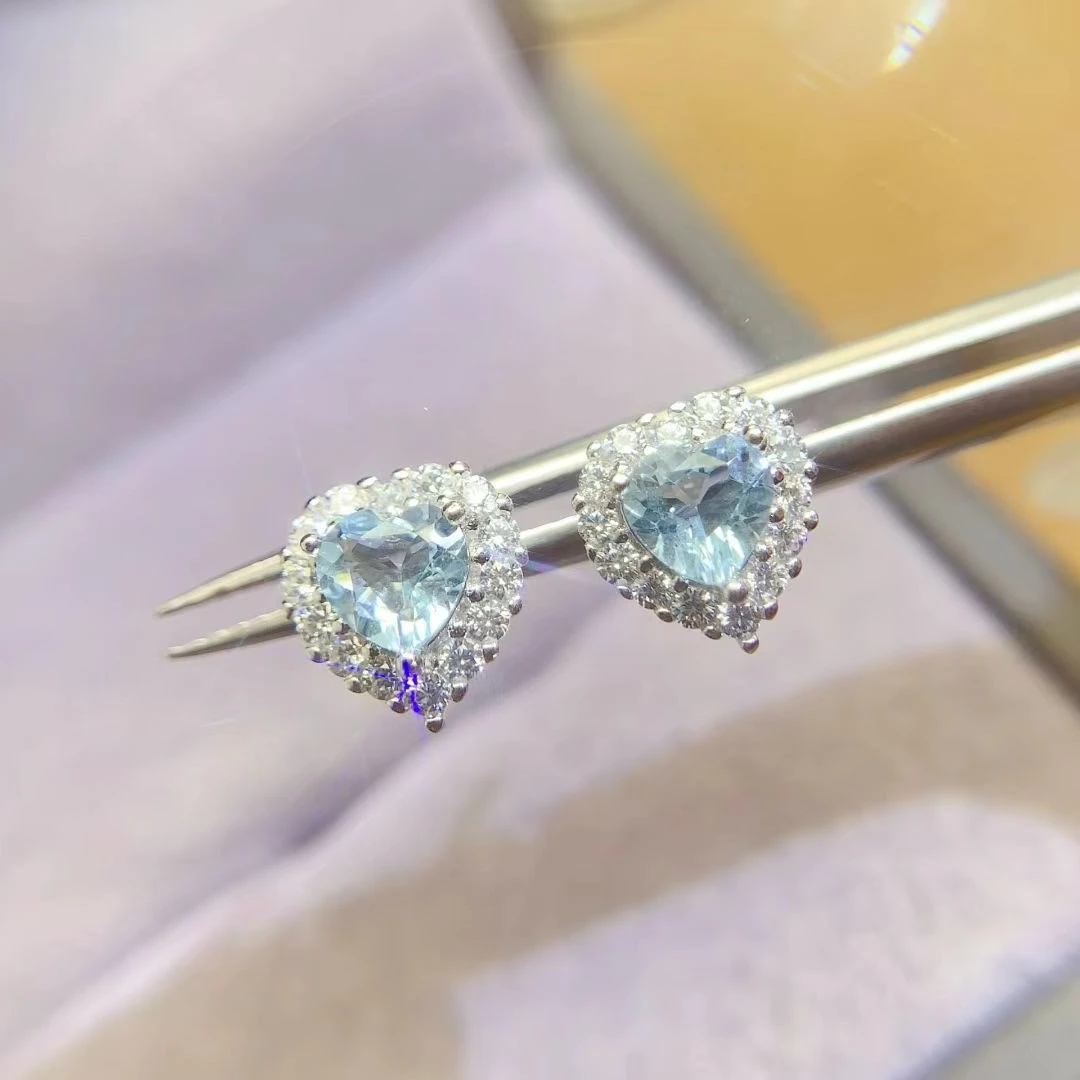 

Серьги из чистого серебра 925 пробы, серьги-гвоздики с натуральным аквамарином, позолоченные 18 карат, серебряные украшения с аквамарином