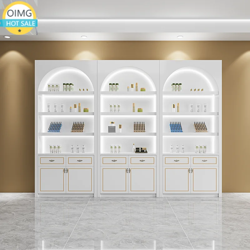 Customized Modern Lacquered Eco-Friendly Durable Salon Furniture Nail Cosmetics Beauty Display Cabinets Shoe Handbag Showcase