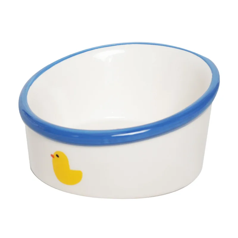 Little Yellow Duck Pet Ceramic Bowl Oblique Water Food Bowl Anti-knock Snack Cat Food Bowl