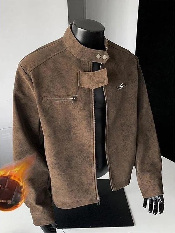 

Trendy Motorcycle Jaet High Street Retro Outerwear Cotton Coat Stand Collar Leather irt American Design Winter New Sle