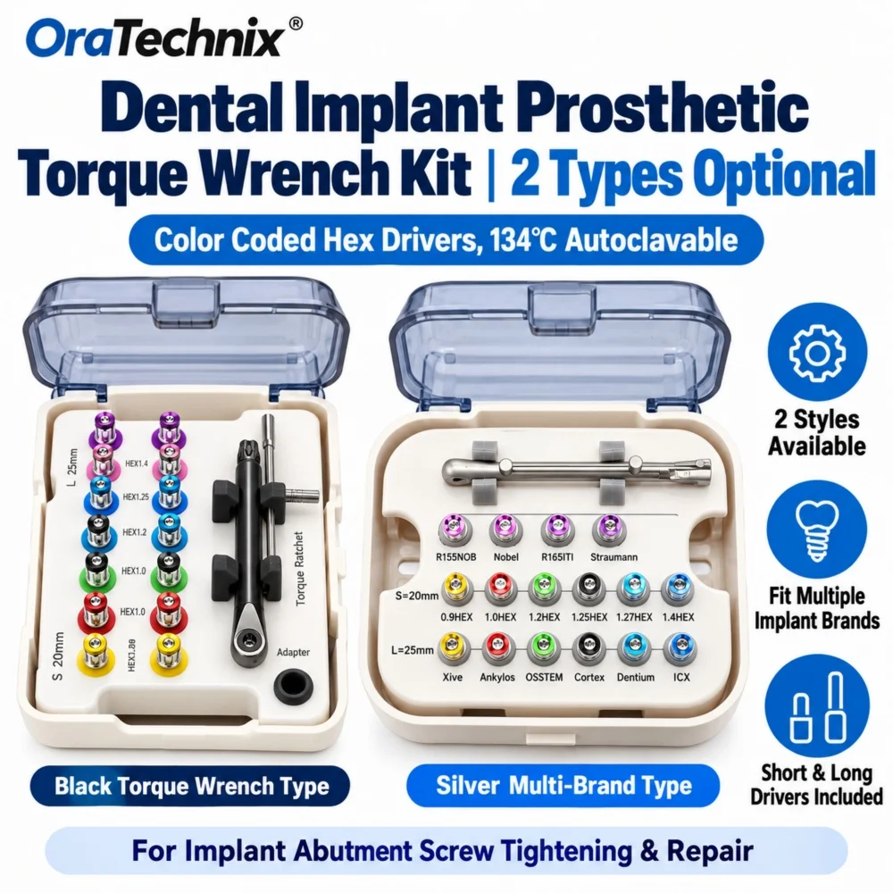 1 Set Dental Implant Tools Including Screwdriver Torque Wrench Ratchet Kit Abutment Fixing & Prosthetic Restoration